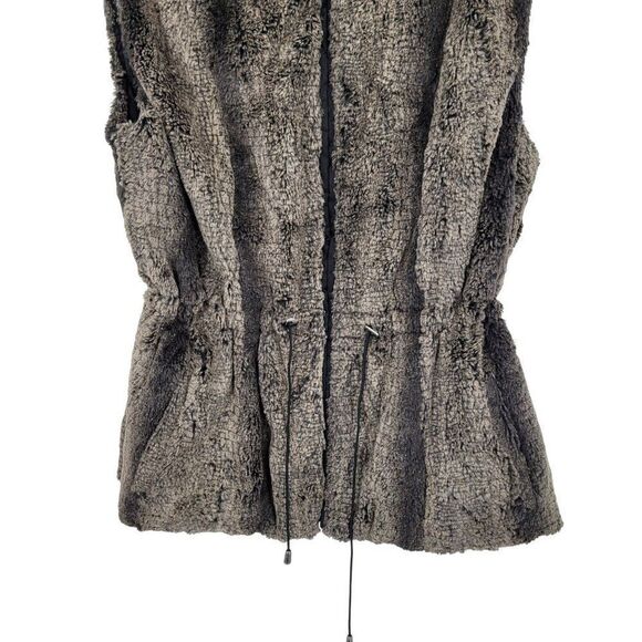 Reversible Womens Giacca Gray Vegan Faux Fur Vest Black Quilted Vest Sz L Pocket - Picture 13 of 16